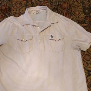 Mens light pink penguin brand fitted polo